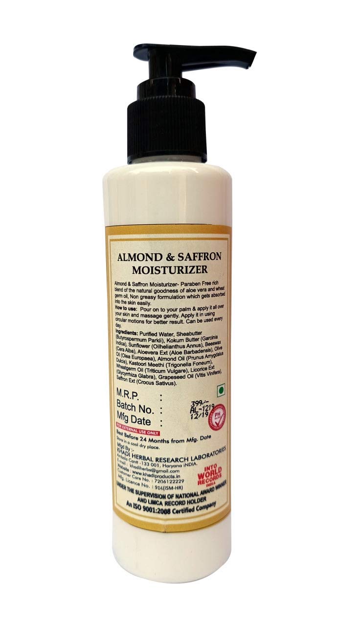 Khadi Natural Herbal Almond & Saffron Face/Body Lotion (210ml)