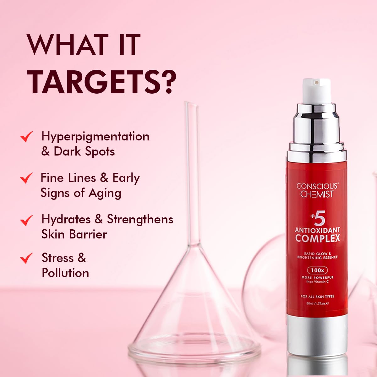 Conscious Chemist® Rapid Glow & Brightening Essence | Face Serum with 5 Antioxidant Complex (100X Stronger Than Vitamin C), Vitamin E & Retinol | For Radiant, Even-Toned Skin, For Men & Women, All Skin Types – 50ml