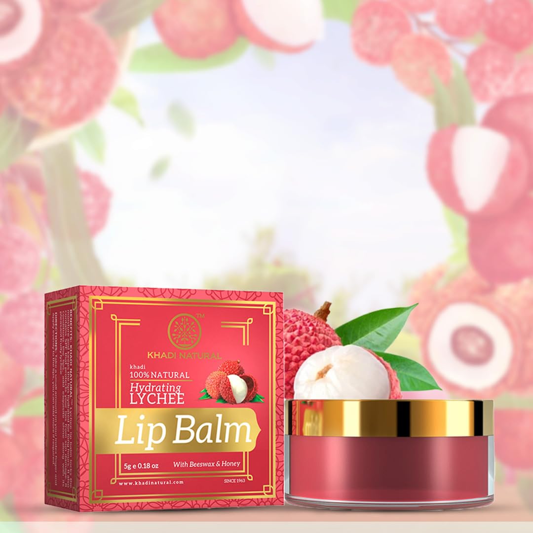 Khadi Natural Lychee Lip Balm With Beeswax & Shea Butter|For Soft & Hydrated Lips|Herbal Lip Balm For Chapped Lips|Free From Harsh Chemicals | Unisex | Pack Of 3 | (5*3) (15 Gm), Transparent