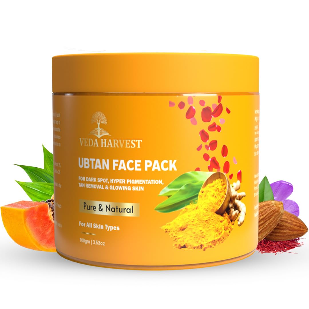Veda Harvest Ubtan Face Pack for Glowing Skin Face Mask 100gm – Tan Removal, Hyperpigmentation,Detan Face Pack, Dark Spots,Acne Control Radiant Complexion | Ayurveda Inspired | All Skin Types