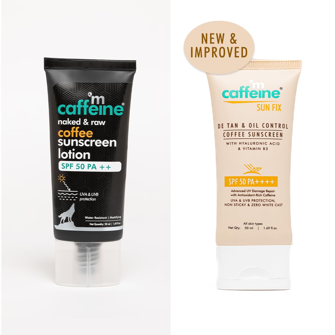 mCaffeine Matte Sunscreen SPF 50 for Men & Women | Lightweight, Water Resistant, Zero White Cast | Sun Protect, Prevents Tan & Repairs UV Damage | All Skin Type - 50ml