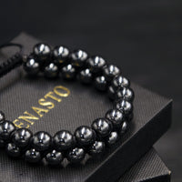 Genasto Natural Hematite Beads Bracelet Chakra Healing Crystal Stone Beaded Bracelet Premium Crystals Protection Stone Bracelet for Men Women Hematite Bracelet without magnetic