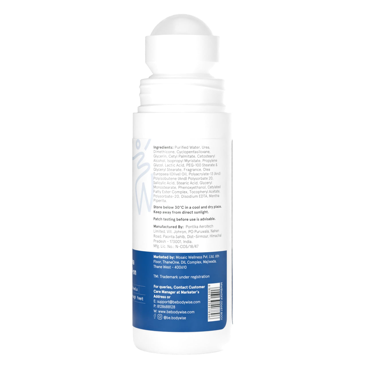 Be Bodywise 20% Urea Foot Cream Roll On 75ml | For Dry & Cracked Heels | With 2% Lactic Acid, Vitamin E & Olive Oil | Helps Moisturise and Repair Cracked Heels