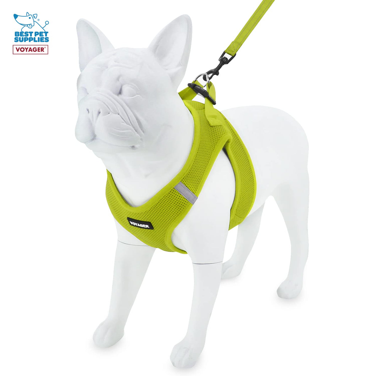 Voyager Step-in Air All Weather Mesh Harness and Reflective Dog 5 ft Leash Combo with Neoprene Handle, for Small, Medium and Large Breed Puppies by Best Pet Supplies - Set (Lime Green), M