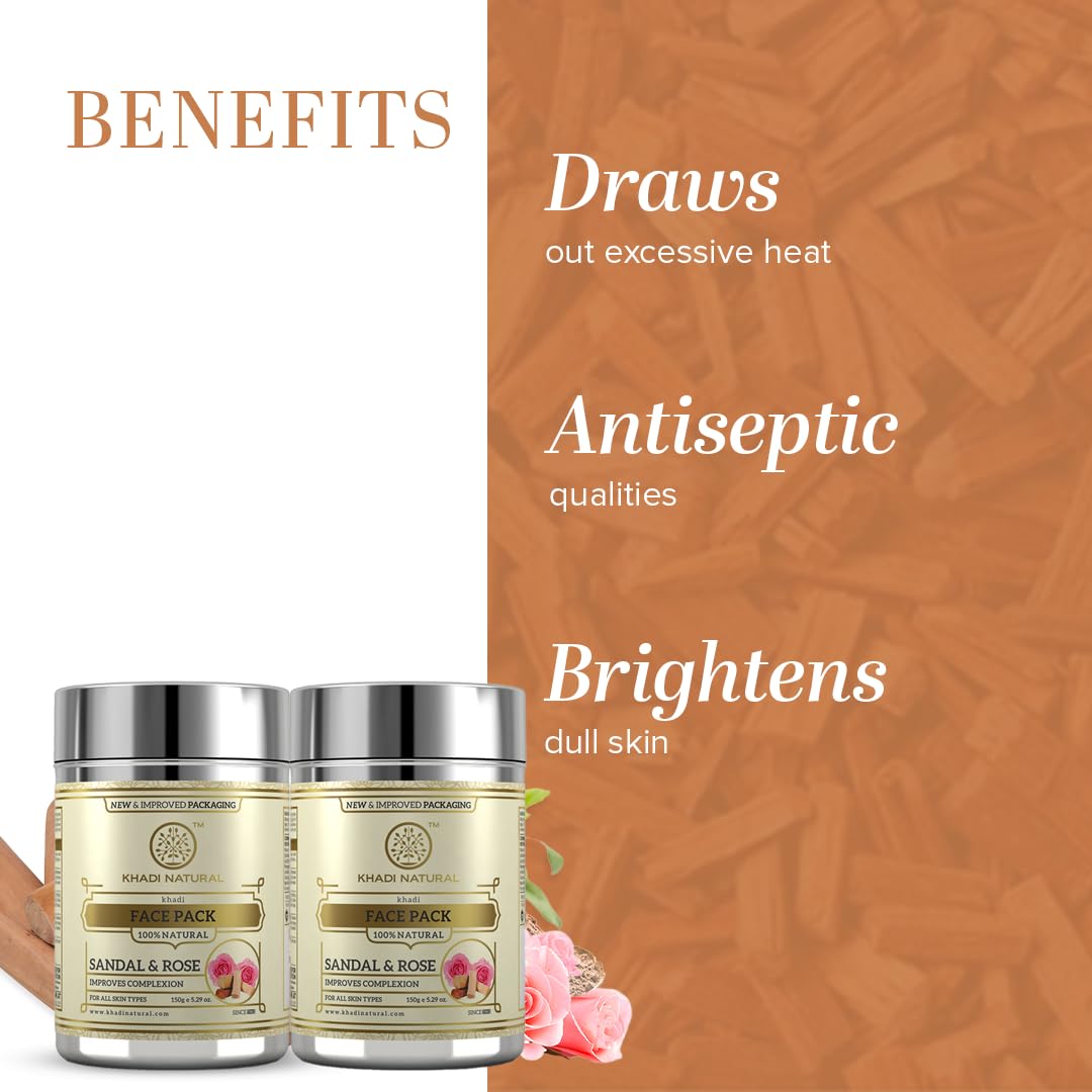 Khadi Natural Sandal and Rose Herbal Face Pack | Controls Excess Oil | Face Pack for Acne | Herbal Face Pack for Glowing Skin | Suitable for All Skin Types|Pack of 2 | (50 * 2) (100 gm)