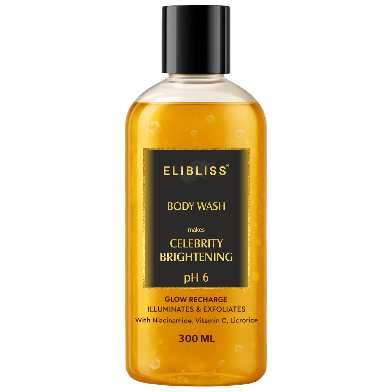 Elibliss Celebrity Brightening Body Wash with Niacinamide, Vitamin C & Licorice for Illuminates, Gently Exfoliates & Enhances Natural Glow | Daily Use Body Cleanser 300ml