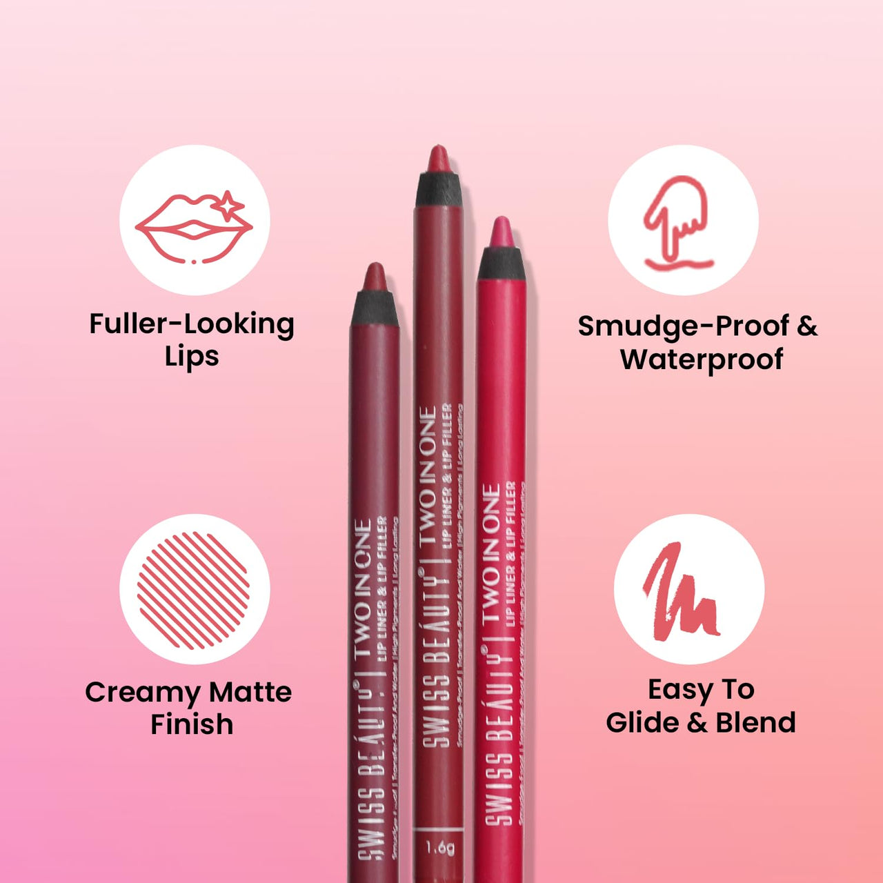 Swiss Beauty 2-In-1 Creamy Matte Lip Liner + Lip Filler | Smudgeproof and waterproof | Shade- Coral Candy, 1.6g