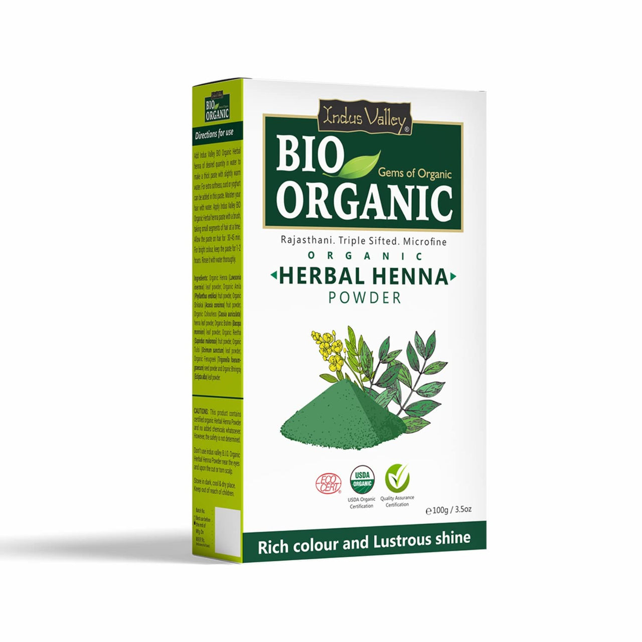 INDUS VALLEY 100% Certified Organic Herbal Henna Powder, 100g each (Pack of 6) - Green