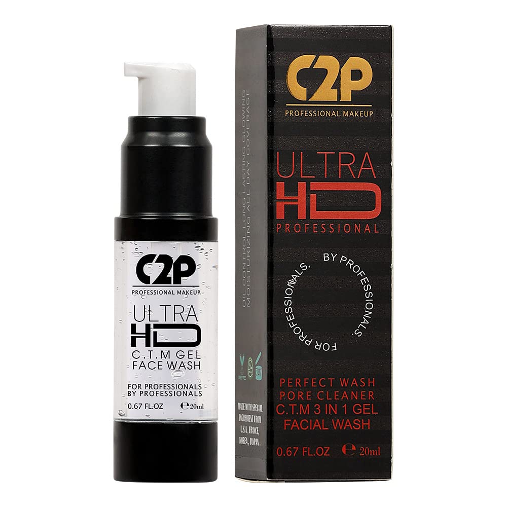 C2P Pro MAKE UP Ultra HD 3-in-1 Cleanser, Toner & Moisturizer Face Wash cum Cleanser Removes Dirt and Impurities, Instant Brightening for All Skin Types (Transparent 20 ml)