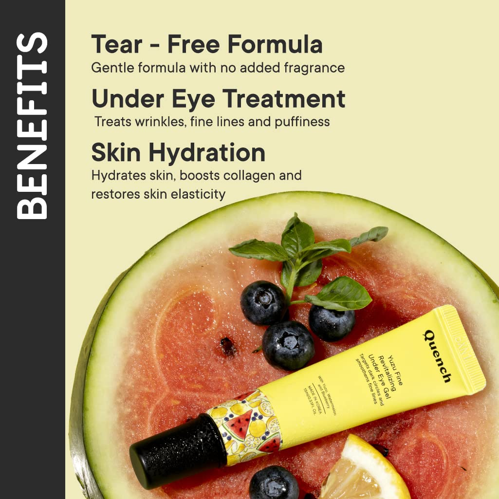 QUENCH BOTANICS Vitamin C Revitalizing Under Eye Gel with Yuzu Lemon Extracts | Instantly Brightens Under Eye | Reduces Dark Circles, Puffiness & Fine Lines | Made in Korea (15ml)