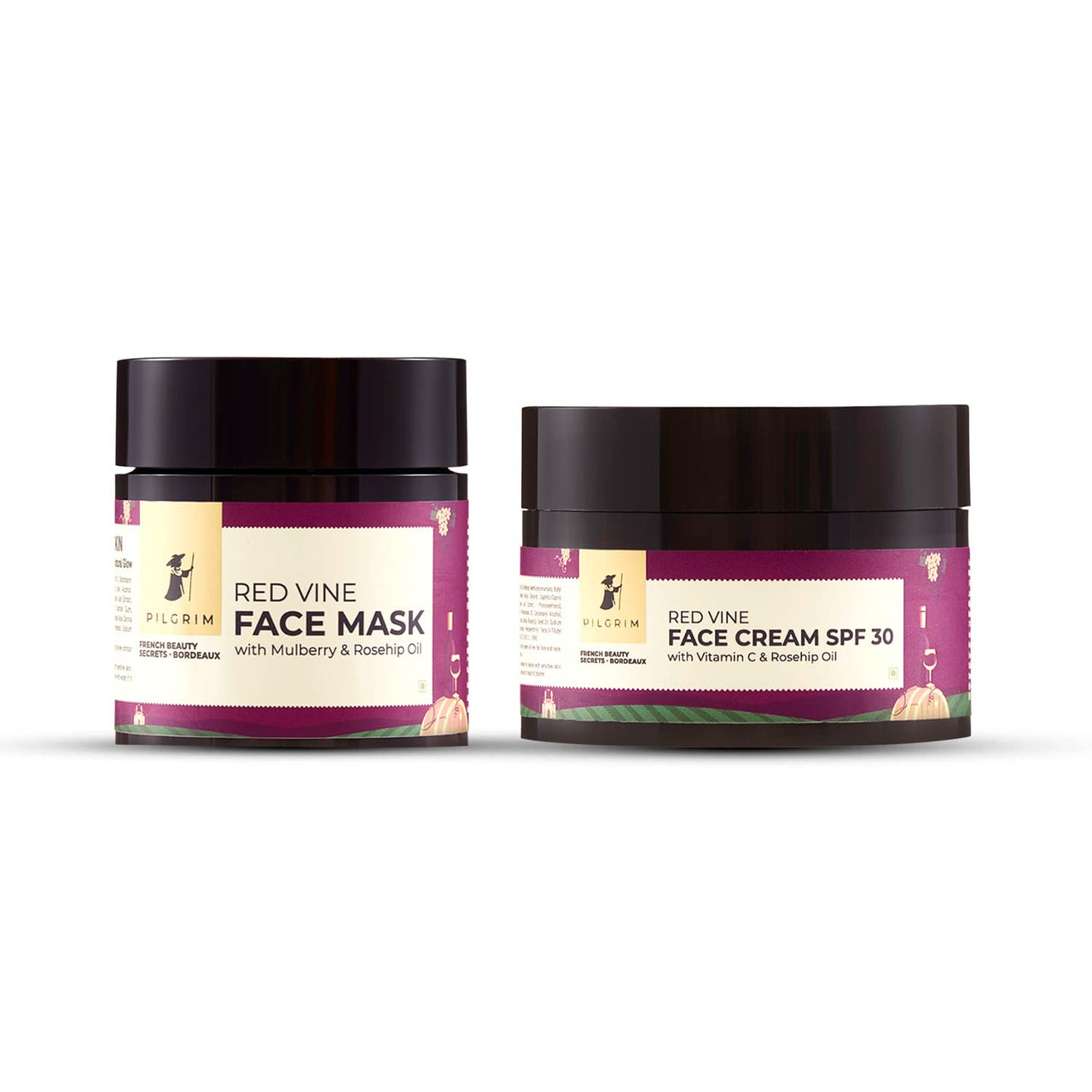 Pilgrim Vino M2(Masking & Moisturising) Combo | Deep Cleansing, Boosts Circulation | Refine Pores | Red Vine Extract Face Mask 100g, Face Cream SPF 30 50g | All Skin type | Men & Women