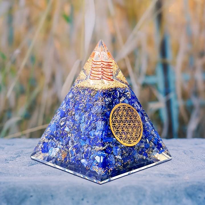 Orgone Pyramid | Lapis Lazuli Orgonite Pyramid for Wisdom, Harmony, Honesty & Self-Awareness | Healing Crystal Gemstone Pyramid | Orgone Pyramid Crystal - Handmade In India