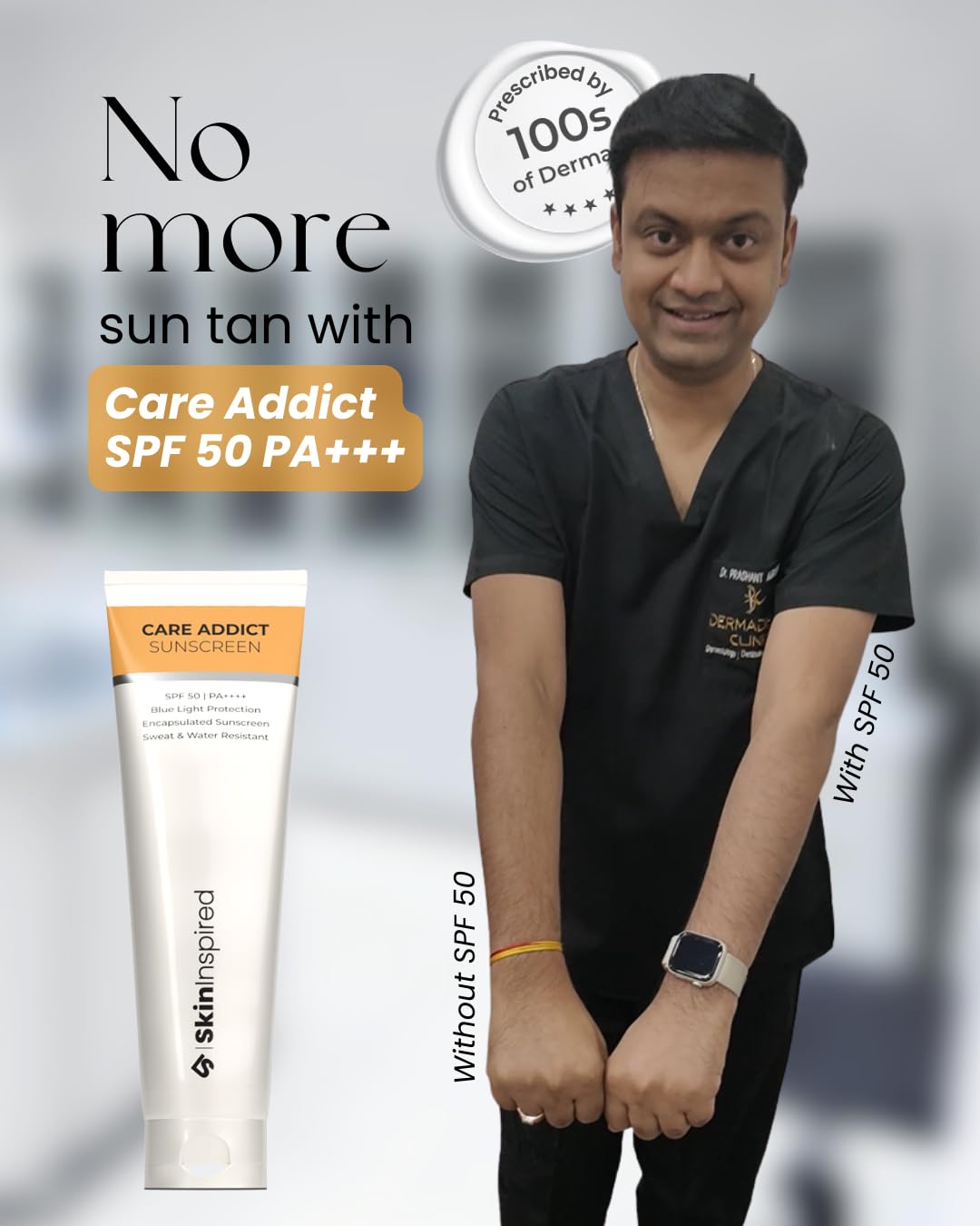 SkinInspired Care Addict Encapsulated Sunscreen SPF 50 For Dry Skin With Pa++++ | Broad Spectrum UV A, UV B & Blue Light Protection | Contains Ceramides & Hyaluronic Acid | No White Cast | For All Skin Type | 150G