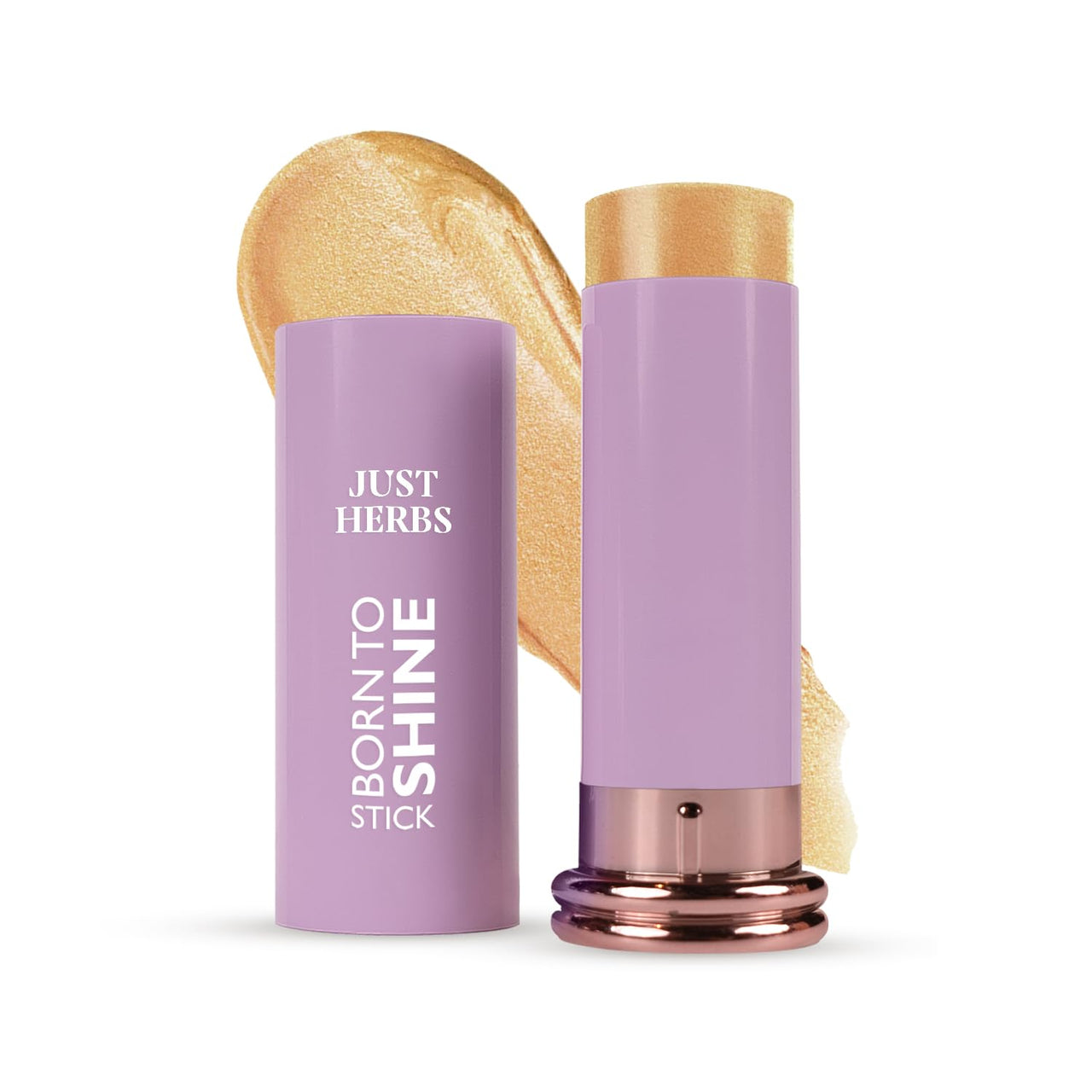 Just Herbs Born To Shimmery Golden Glow Smooth | Portable | Moisturises & Hydrates infused with Shea Butter and Cica Single Stroke All Day Long Highlighter for Women 14g