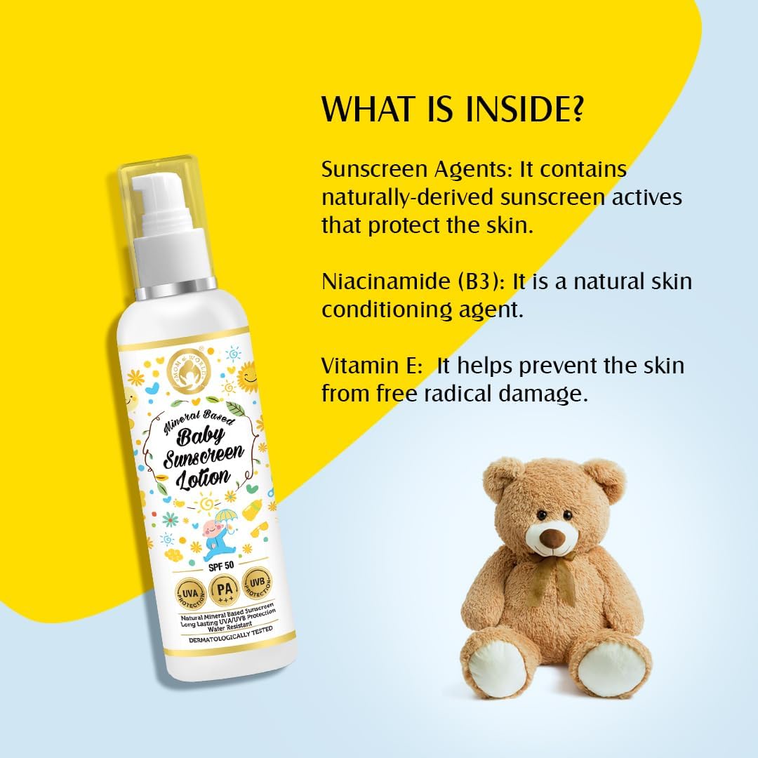 Mom & World Mineral Based Baby Sunscreen Lotion, Spf 50 Pa+++, Uva/Uvb Protection, Water Resistance, 120 ml