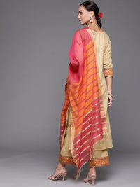 INDO ERA Women's  Solid Cotton Blend Straight Kurta Palazzo With Dupatta Set