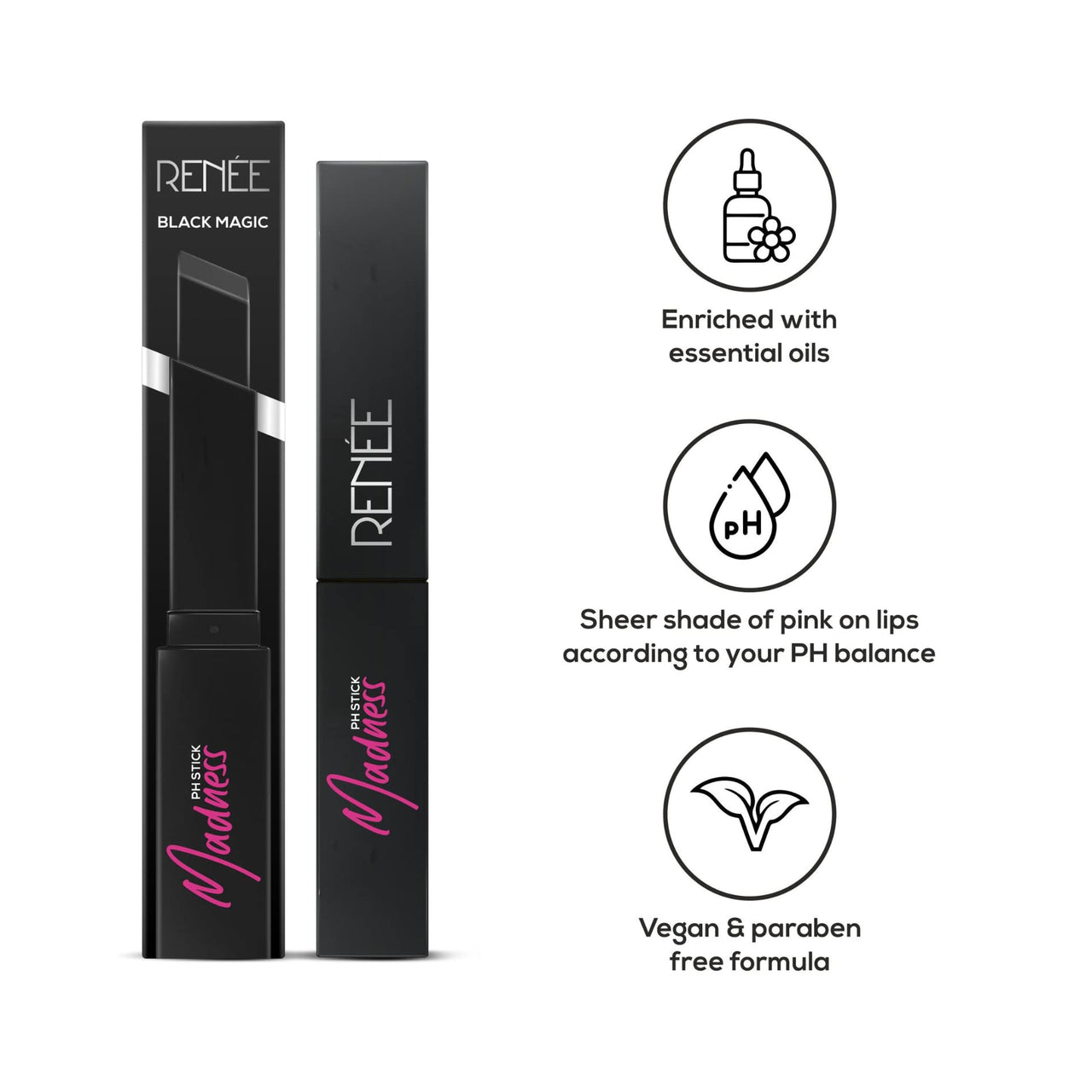 RENEE Very Matte - Pack Of 4 Matte Lipsticks & Madness Ph Lipstick 3Gm - Black Lipstick With Glossy Y Pink Payoff - Long Lasting Nourishment Combo