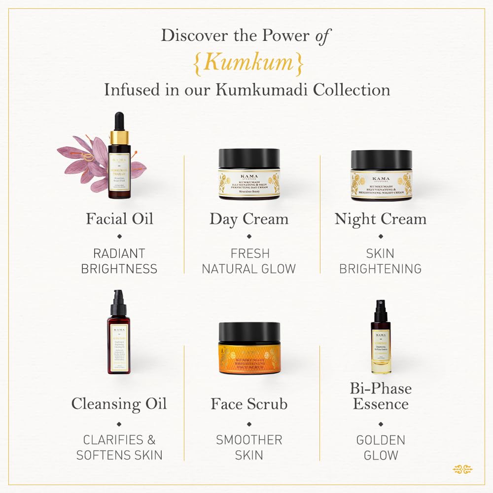 KUMKUMADI BRIGHTENING FACE SCRUB 25G- IN & Kama Ayurveda Pure Rose, Pack of 50ml liquid Combo