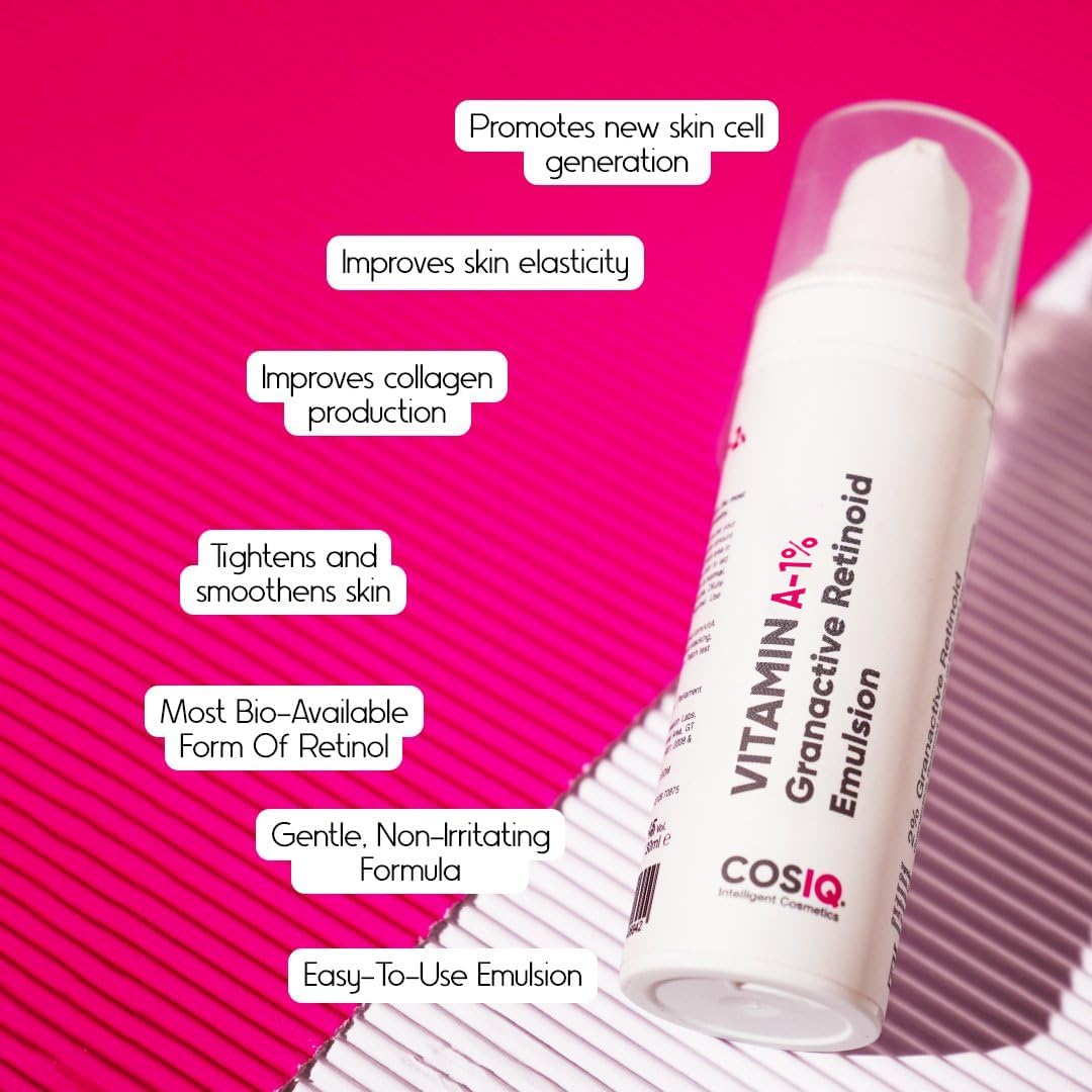 Cos-IQ 1% Vitamin A Granactive Retinoid Emulsion Face Serum | Vit-A Anti Ageing Night Cream Serum for Wrinkles, Fine Lines & Acne | For Women & Men | 30ml