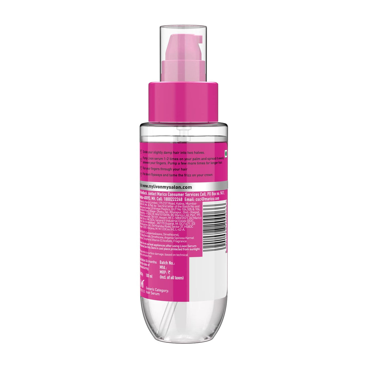 Livon Hair Serum, For Dry & Frizzy Hair | Provides shine, smoothness & damage protection| Leave in serum for women & Men| With Vitamin E & Argan Oil | 100ml Pack of 2