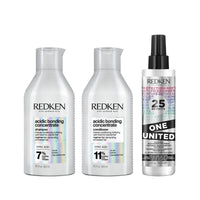 Redken Acidic Bonding Concentrate Shampoo, Conditioner & One United Leave-In Treatment Combo | For Dry, Damaged, Coloured and Frizzy Hair | For Men & Women