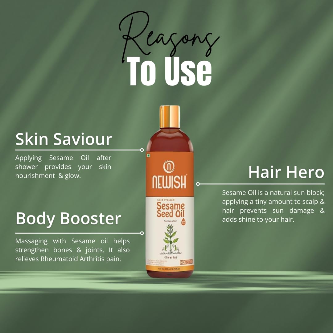 Newish Cold Pressed Sesame oil for Hair, Skin and Massage (Til Ka Tel/Til Oil,Gingelly oil,) 100% pure & natural 200ml