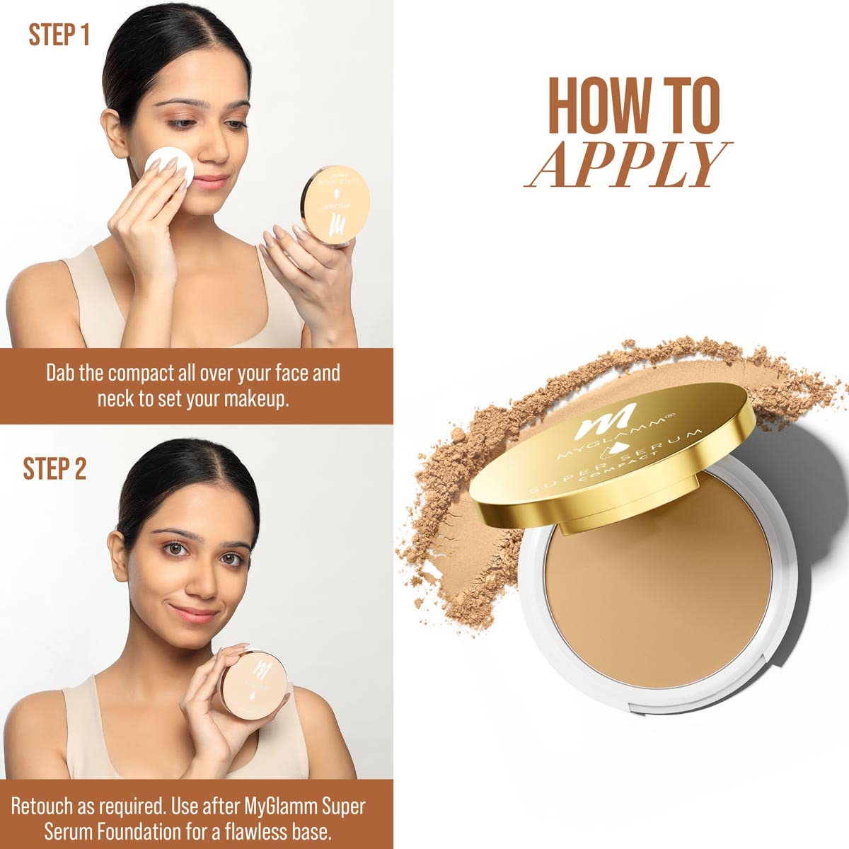 MyGlamm Super Serum Compact,301C, Rose, 9g | Infused With Hyaluronic Acid & Vitamin E | Matte Finish Compact Powder | All Skin Type