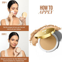 MyGlamm Super Serum Compact - 102W Beige, 9g | Infused With Hyaluronic Acid & Vitamin E | Matte Finish Compact Powder | All Skin Types