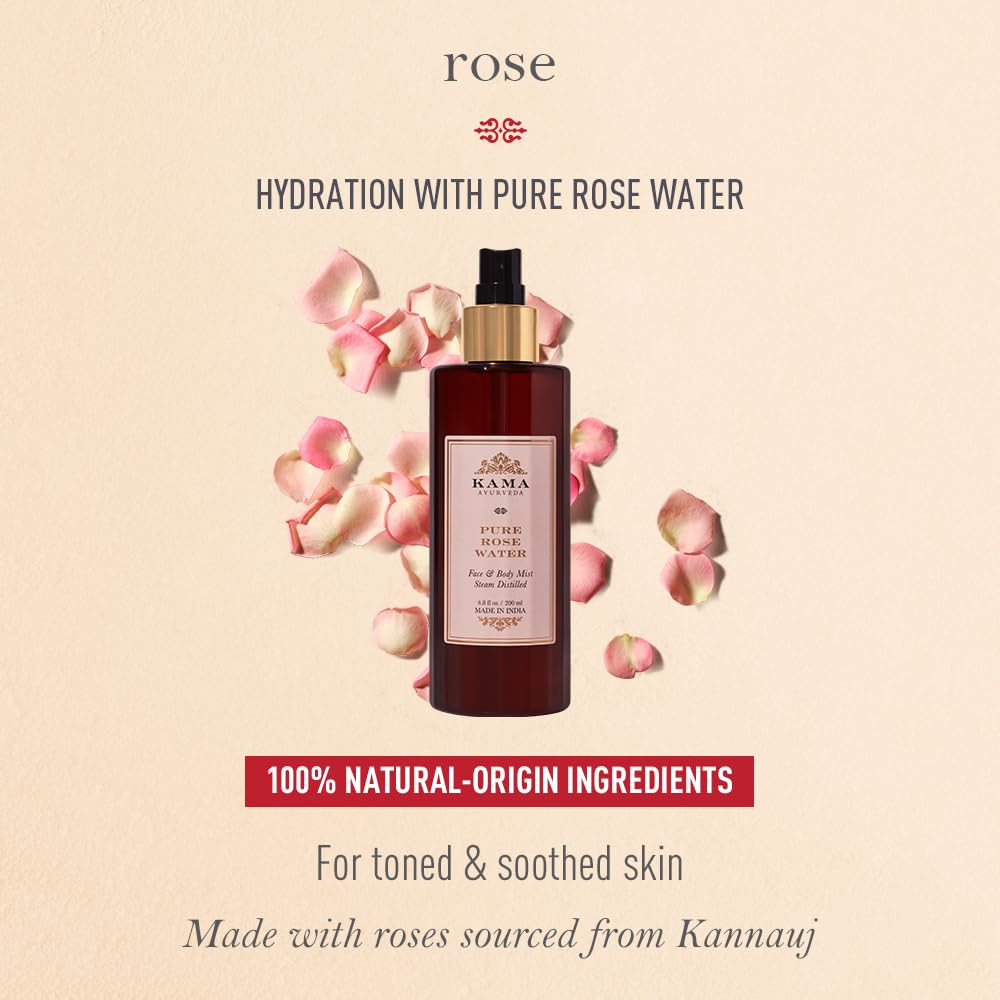 Kama Ayurveda Pure Rose Water Face and Body Mist, 6.8 Fl Oz, Pack of 200ml