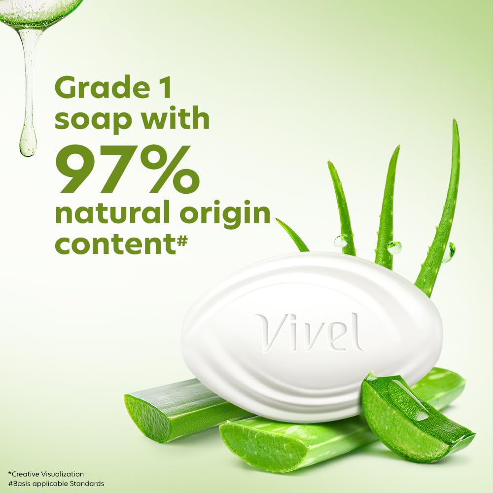 Vivel Aloe Vera Bathing Soap with Vitamin E for Soft Glowing skin, 1200g (150g - Pack of 8), Soap for Women & Men, For All Skin Types