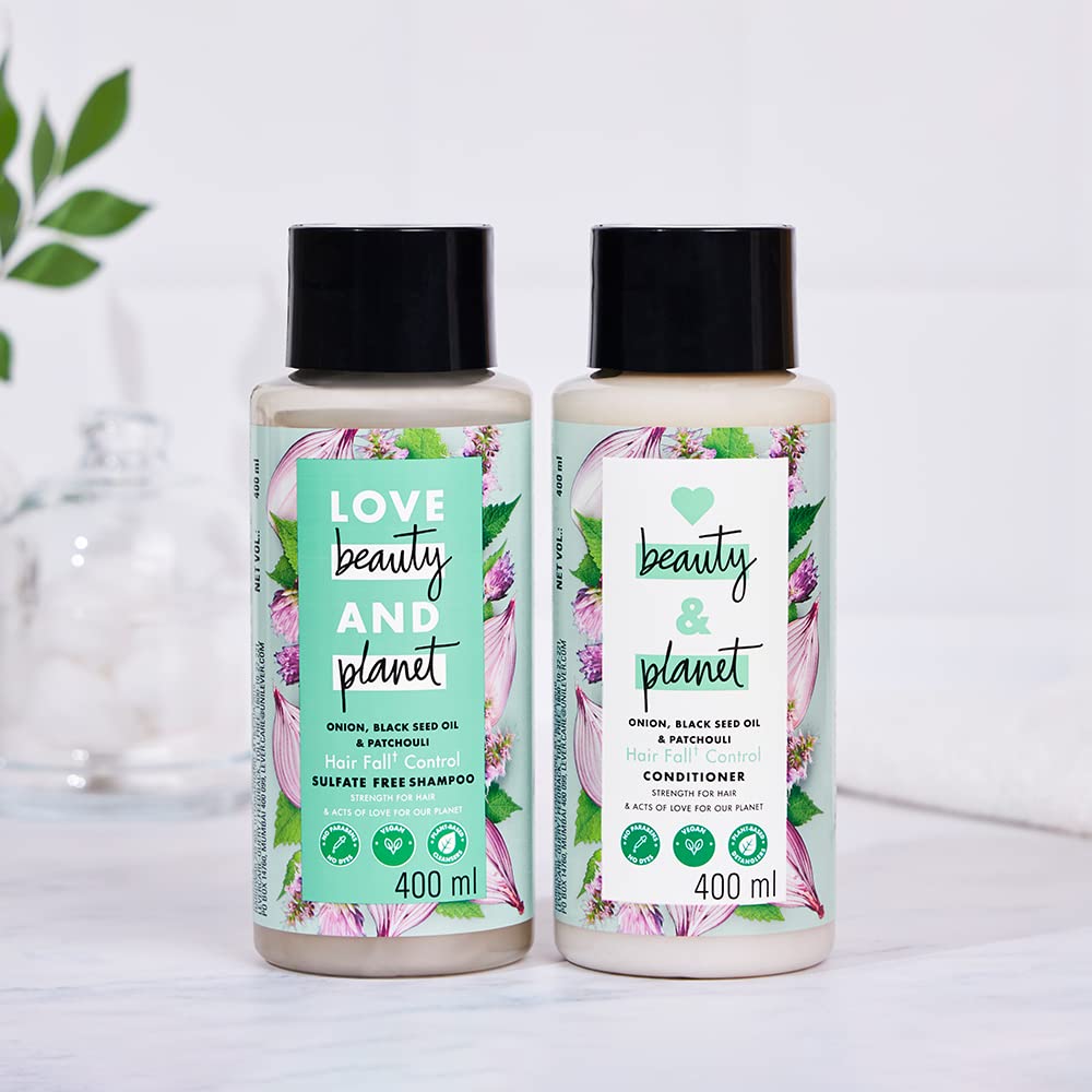 Love Beauty & Planet Onion, BlackSeed & Patchouli Hairfall Control Sulfate Free Shampoo + Conditioner Combo, 400 ml
