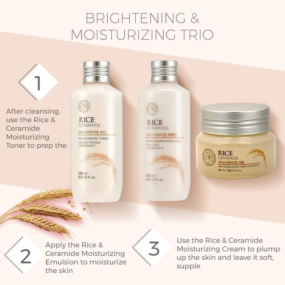 The Face Shop Rice&Ceramide Moisturizing Emulsion With Rice Extracts|Light Weight Emulsion|Locks Moisture For 12 Hours,For Soft And Glowing Skin |Korean Beauty Products For All Skin,150Ml,Liquid