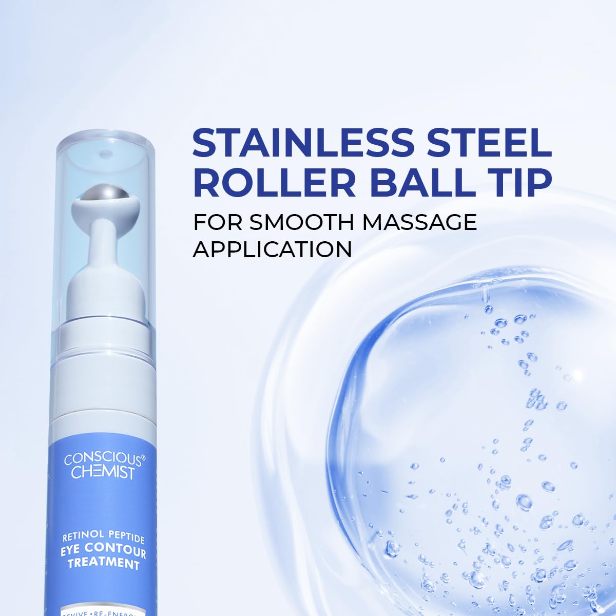 Conscious Chemist® Retinol Peptide Under Eye Cream With Soothing Massage Roller | Under Eye Roll On For Dark Circles, Fine Lines & Puffy Eyes | For Women & Men | 15 ml