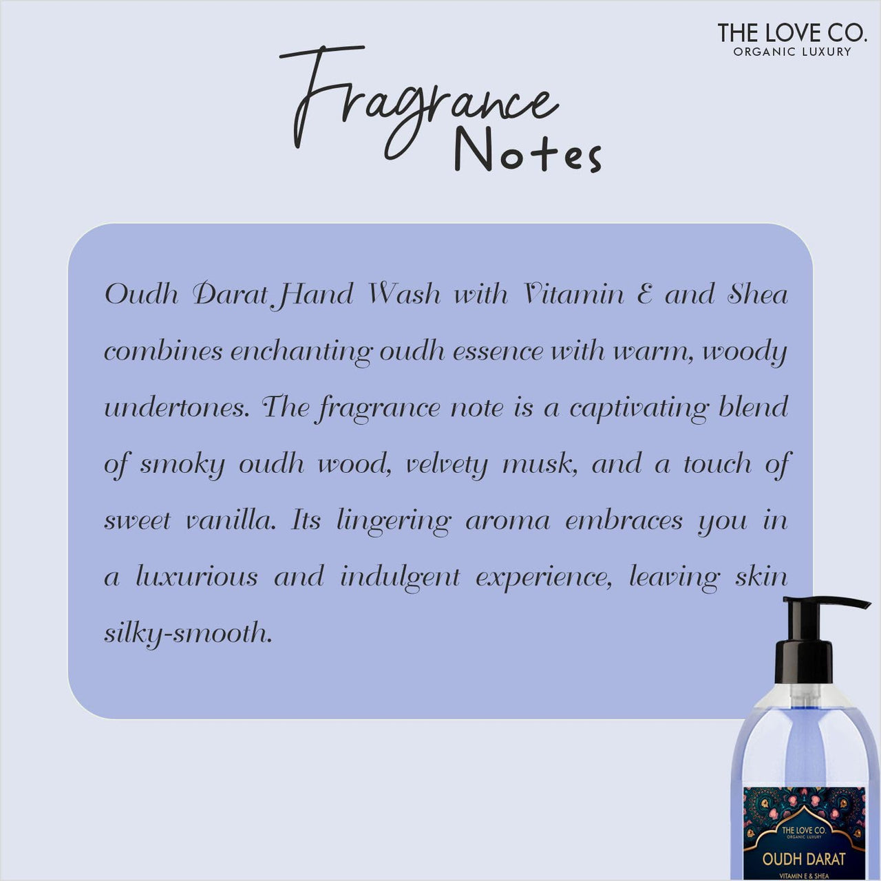The Love Co. Oudh Darat Hand Wash - Infused, Moisturizing & Soothing - Gentle Cleanser for Soft, Hydrated Hands - Ideal for Sensitive Skin - 300ml