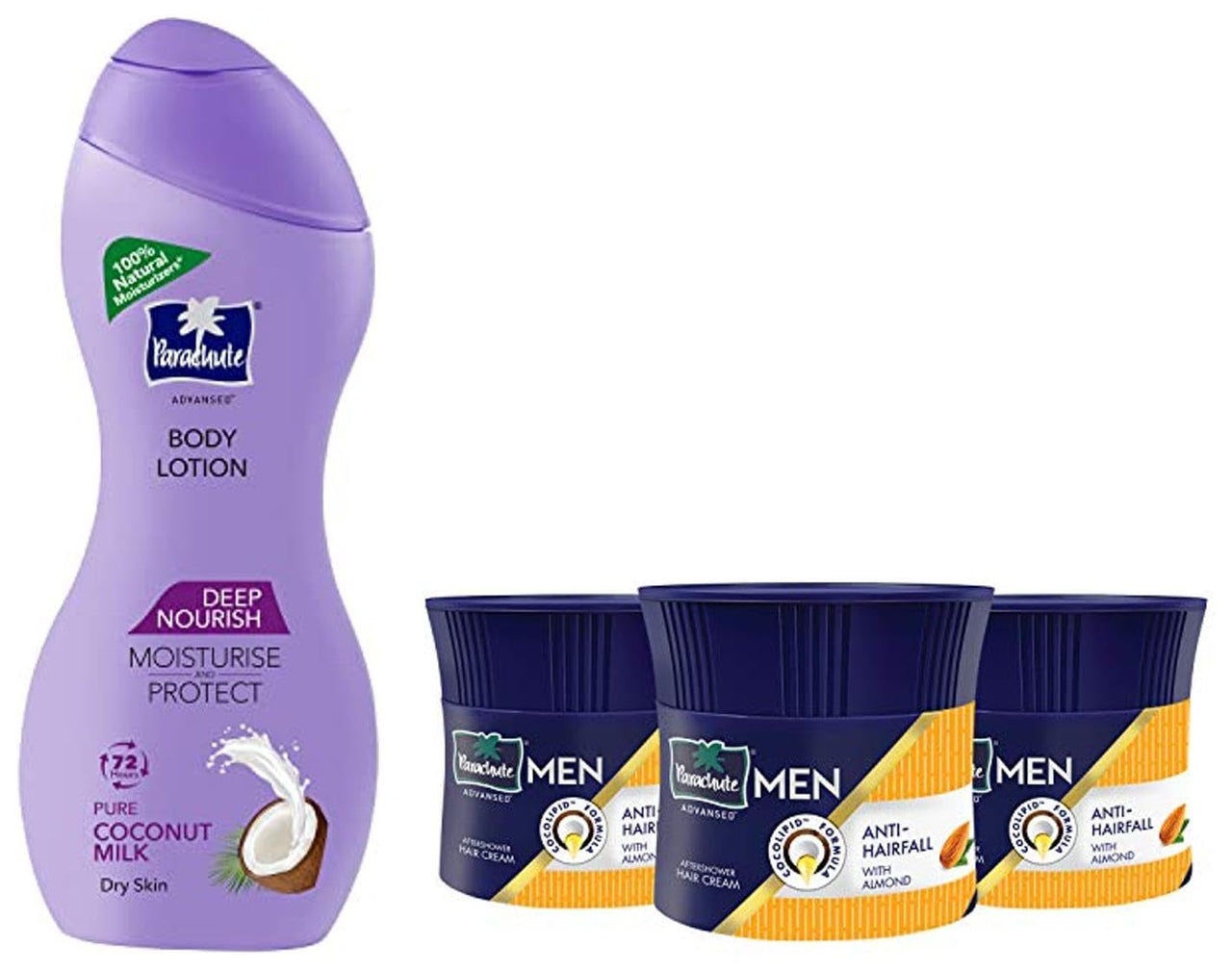 Parachute Advansed Almond Hair Cream, 100Ml |Anti Hairfall | Dry Hair Cream After Shower |Non Sticky Oil Replacement Hair Cream & PDeep Nourish Body Lotion For Women & Men, Dry Skin, 250Ml, 4 count