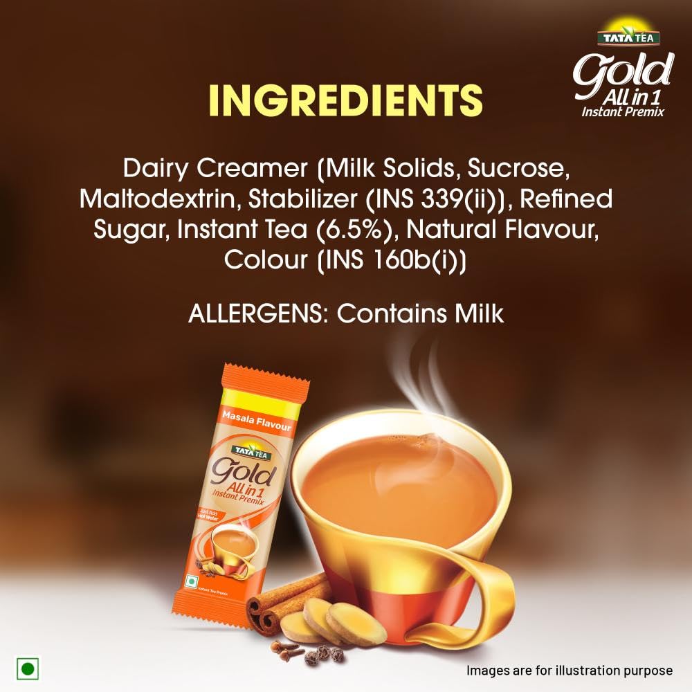 Tata Tea Gold All-in-1 Instant Premix Masala Tea, 14g Per Serve, Quick & Easy To Make Masala Chai, 10 Sachets
