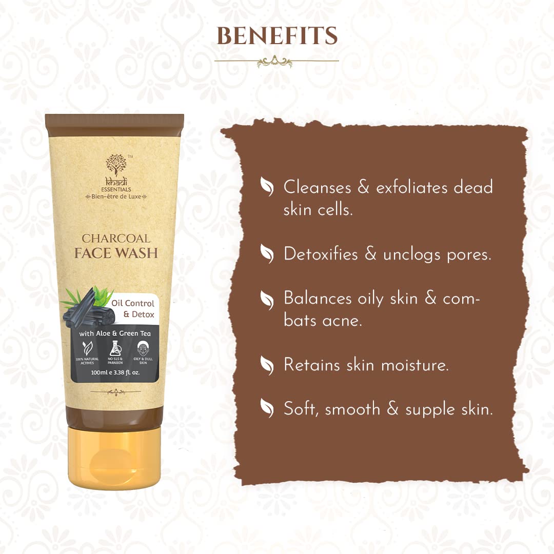 Khadi Essentials Vitamin C Face Wash with Activated Charcoal, Lemongrass, Multani Mitti & Olive Oil For De Tan, Detox & Blackheads Removal, 200ml SLS Paraben Free