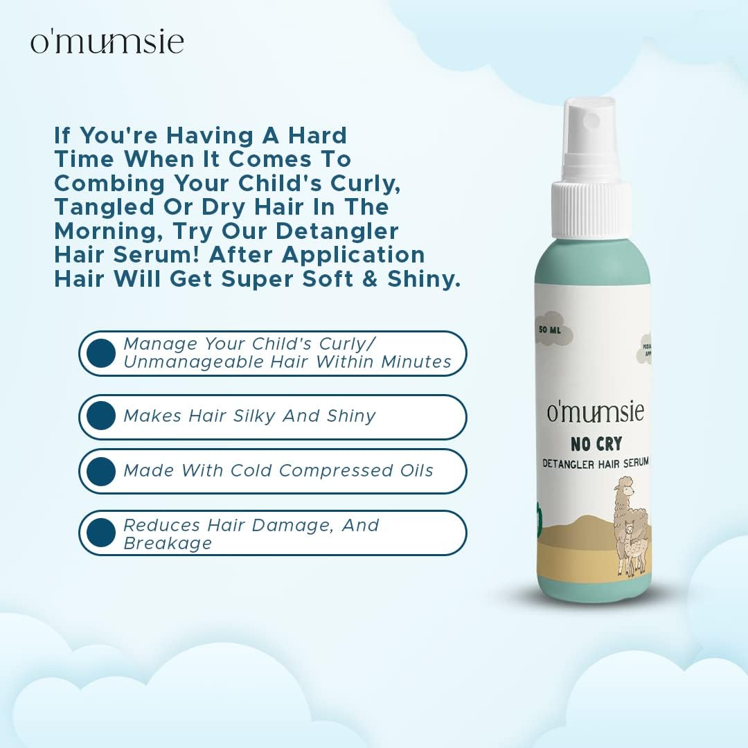 o'mumsie Detangler Hair Serum for Kids | Moisturizes Curly Rough Hair for Frizz Free & Keeps Hair Soft | Enriched With Neroli & Grapeseed Oil - 50 ML