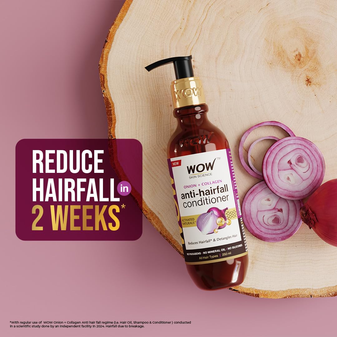 WOW Skin Science Onion Conditioner With Red Onion Seed Oil Extract, Black Seed Oil & Pro-Vitamin B5 - No Parabens, Mineral Oil, Silicones, Color & Peg - 250 ml