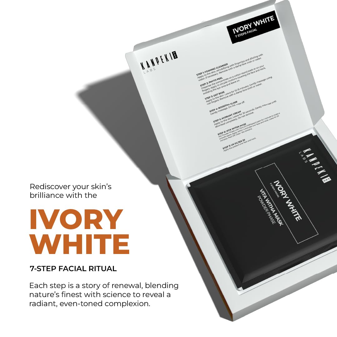 Kanpeki Ivory White 7-Step Facial Kit With Algae Peel-Off Mask | Hyper-Pigmentation, Dark Spots & Sun Tan Removal | Brightening & Skin Tone Correction