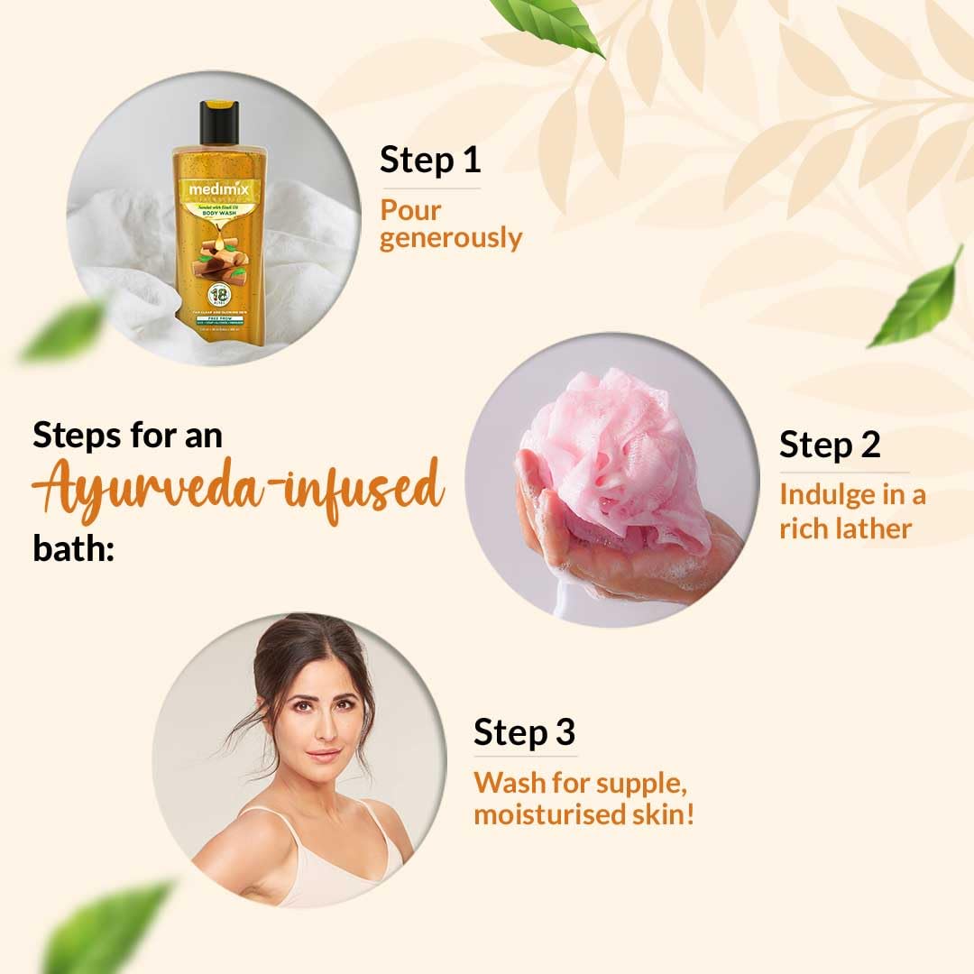 Medimix Ayurvedic Body wash, Sandal With Eladi Oil For Clear, Glowing And Tan-Free Skin 250ml + 50ml | Herbal Shower Gel | Paraben-free & Sulphate-free