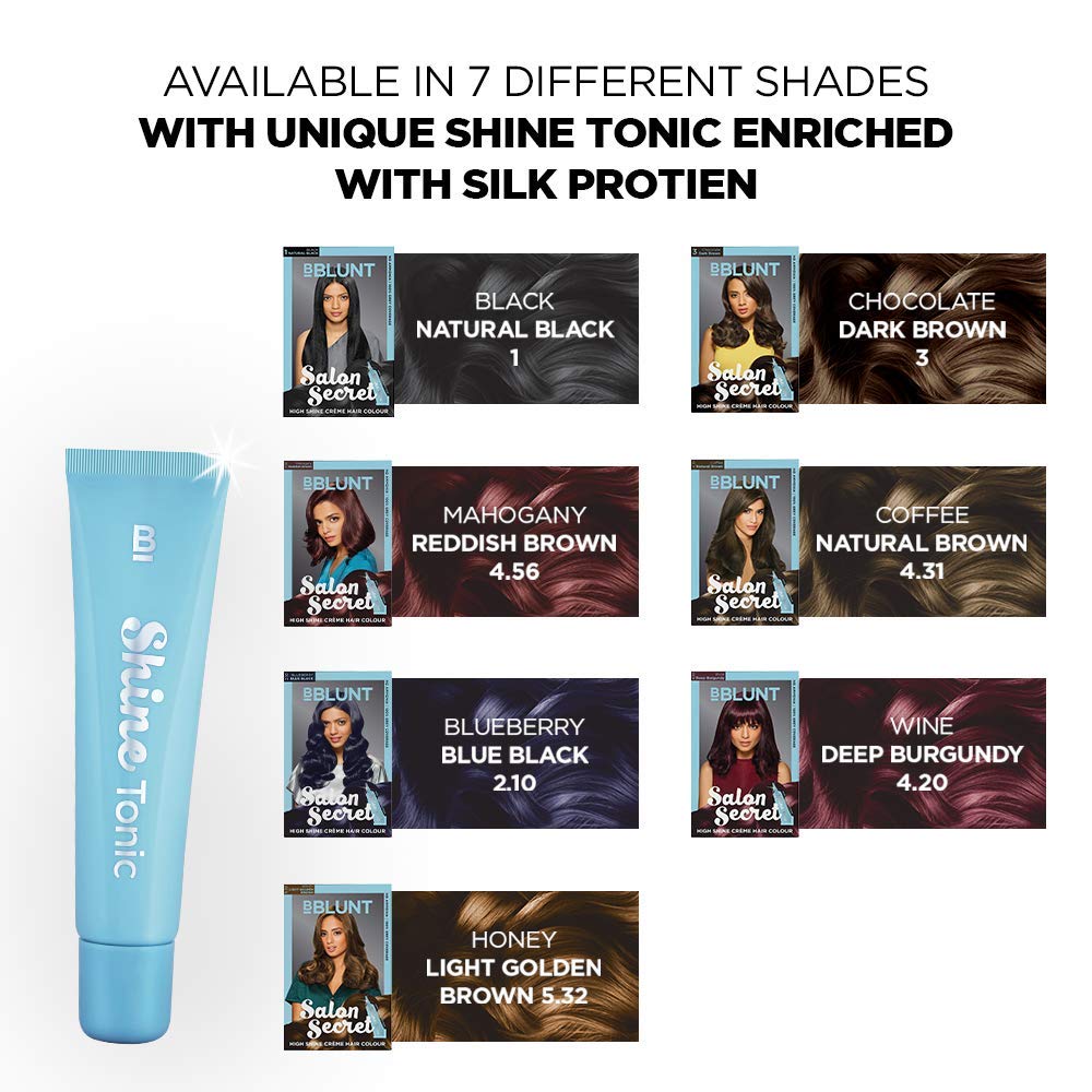 Bblunt Salon Secret High Shine Crème Hair Colour, 100g - Chocolate Dark Brown 3 (Pack Of 2) With Shine Tonic, 8ml