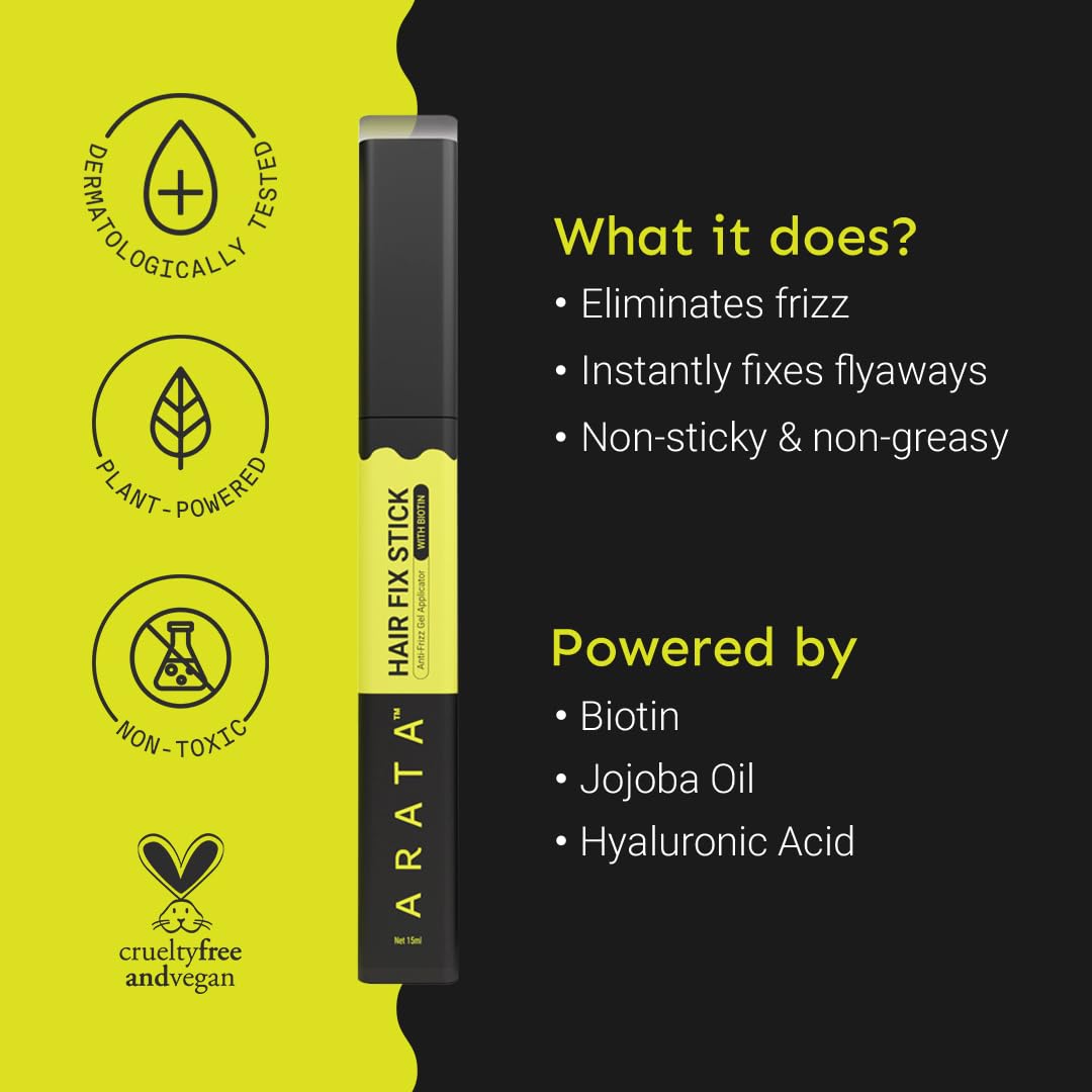 Arata Gel Based Hair Fix Stick for All Hair Types - 15mlx2 | Baby Hair Fixer for Women | Hair Stick for Frizzy Hair | Infused With Biotin & Hyaluronic Acid | Easy To Carry, Non-Greasy, No White Cast