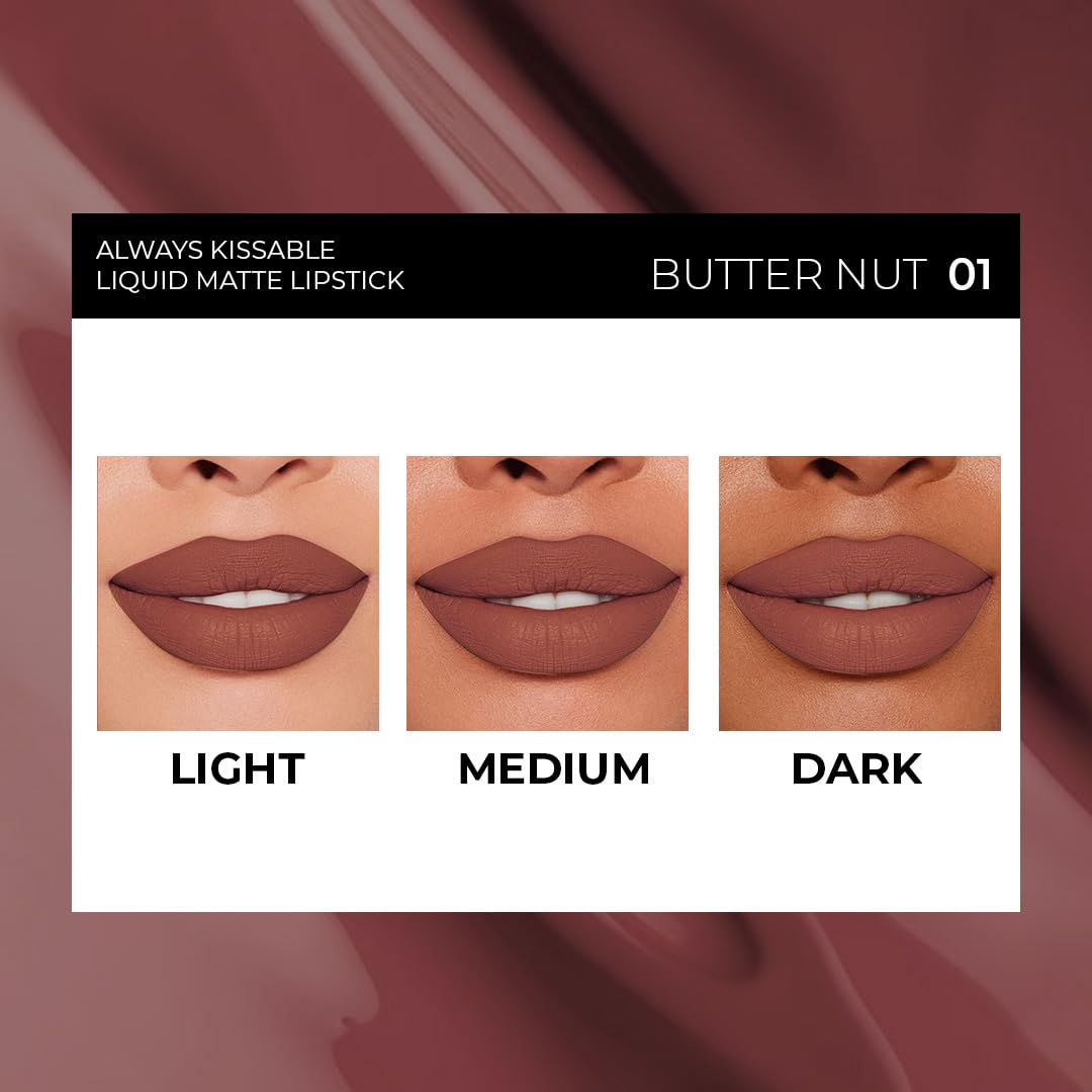 SOKU Always Kissable Long-Lasting Matte Liquid Lipsticks for Women Waterproof, Smudge-Proof | Lightweight Vegan Formula with Vitamin E | Smooth Application, Rich Colour (Butter Nut 01) - 4.5 ml