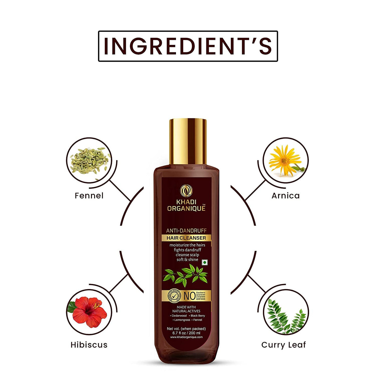 Khadi Organique Anti Dandruff Shampoo with Neem, Hibiscus & Rosemary Extract | Reduces Dandruff, Soothes Scalp & Nourishes Hair | Suitable for Women & Men - 200ml