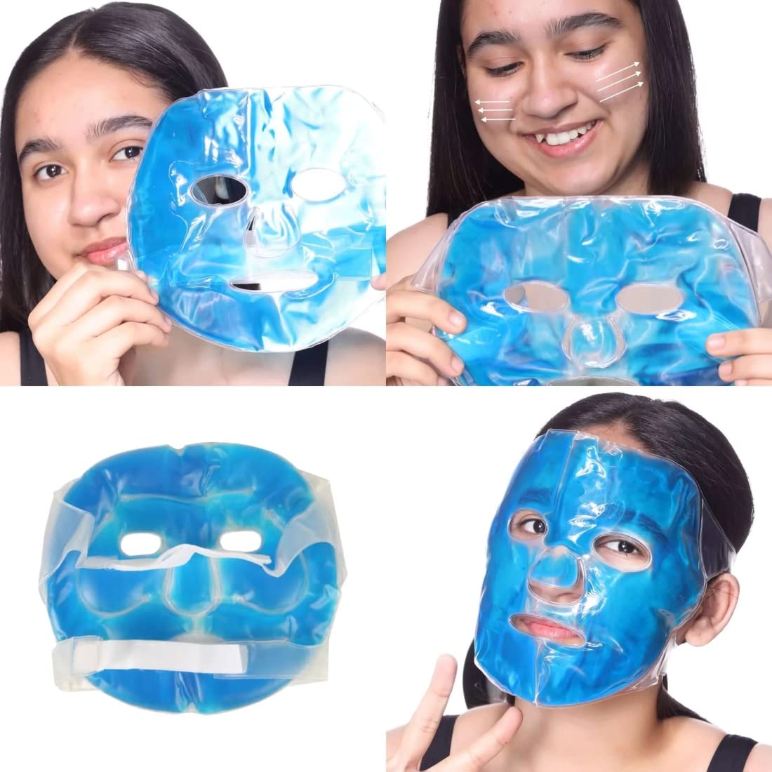 HOUSE OF BEAUTY Gel Face Mask With Adjustable Strap - Reusable Hot And Cold Compress Cryo Therapy At Home Ice Facial Mask For Puffy Eyes, Dark Circles And Stress - (Blue), (1 Count)