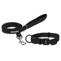 Voyager Reflective Dog Leash Collar Set with Neoprene Handle Supports Small, Medium, and Large Breed Puppies, Cute and Heavy Duty for Walking, Running, and Training - Black, S Leash Collar Set (Black) Leash Collar Set (5/8