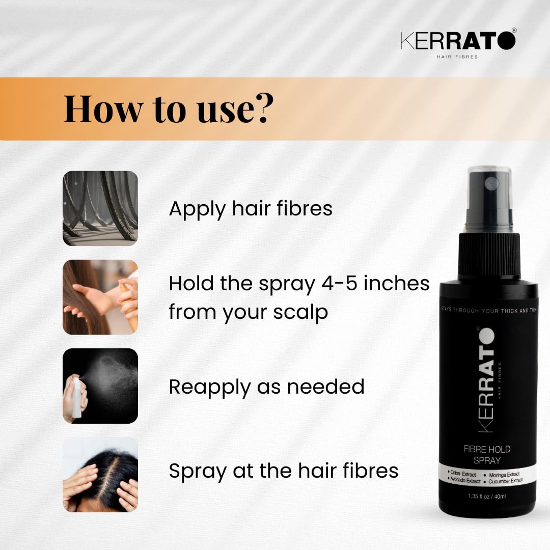 KERRATO HAIR FIBRES Unisex Water Resistant Locking Spray for All Hair Building Fibers (40ml) | Strong Hold All Day | Fiber Holding Spray(Pack of 1)