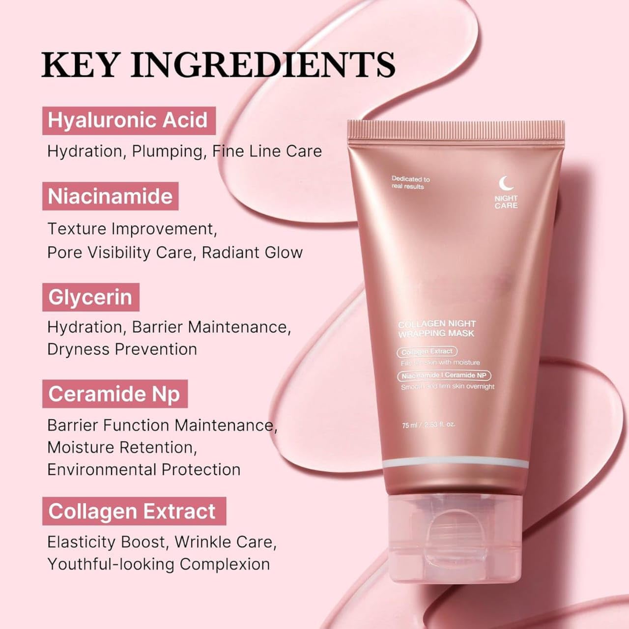 Bio-Collagen Overnight Face Mask | Hydrogel Mask for Deep Hydration, Pigmentation, Anti-Aging & Pore Minimizing | Hyaluronic Acid, Niacinamide, Vitamin E & Centella (TUBE 1)