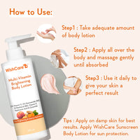 WishCare Multi-Vitamin Brightening Body Lotion - 5% Vitamin C, 5% Niacinamide(B3), Panthenol(B5), Vitamin E, Turmeric & Kakadu Plum - For Men & Women - 200 Ml